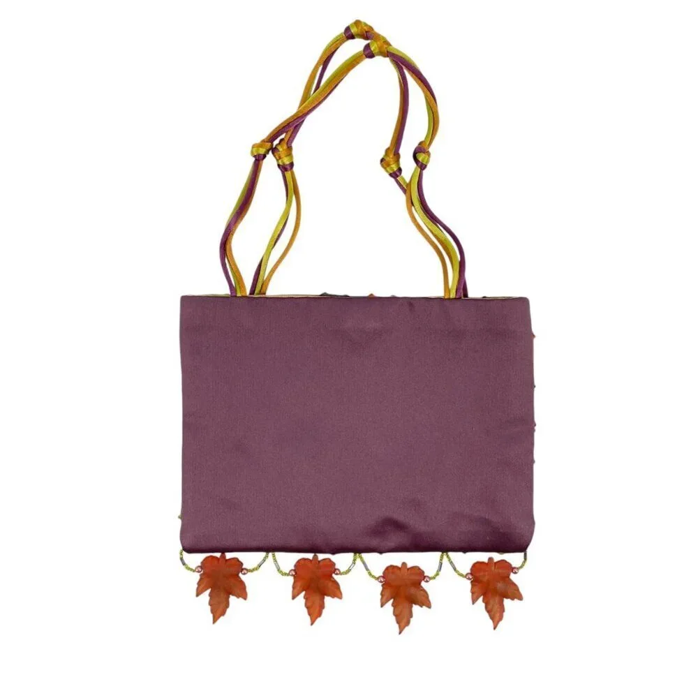 Courtney Taylor Satin Woven Acrylic Leaf Fall Art to Wear Mini Purse Satchel - Picture 3 of 8